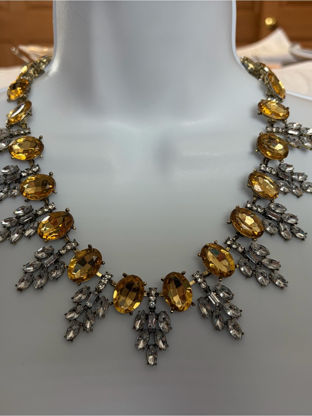 NWOT Aratta Silent Journey- Gold-Tone Topaz Crystal Statement Necklace - Picture 8 of 16